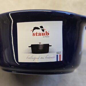 set of 4 STAUB blue, mini, porcelain cocotte dutch ovens